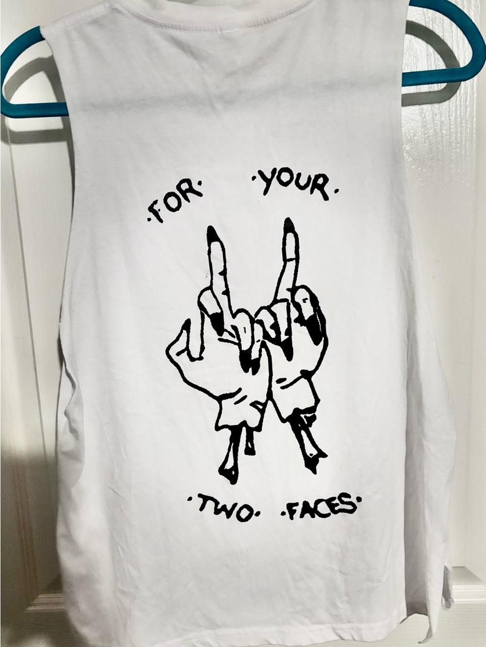 Graphic Muscle Tee Front White/Back “For Your Two Faces” Middle Fingers Adult L